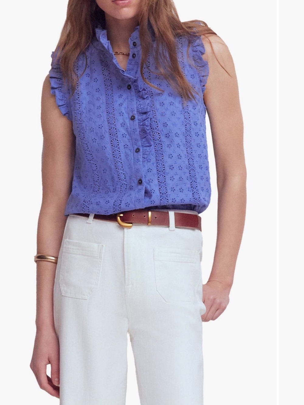 Boden Isabel Broderie Sleeveless Cotton Top, Persian Jewel, US size 2